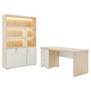Ver imagem 1 de Mesa Escritorio 4 Gavetas 180x80 cm e Estante com LED 193x136 cm 3 Portas Carvalho Branco Artany