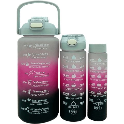 Garrafas Água Frases Treino Academia Kit 3pçs 2l 900ml 300ml
