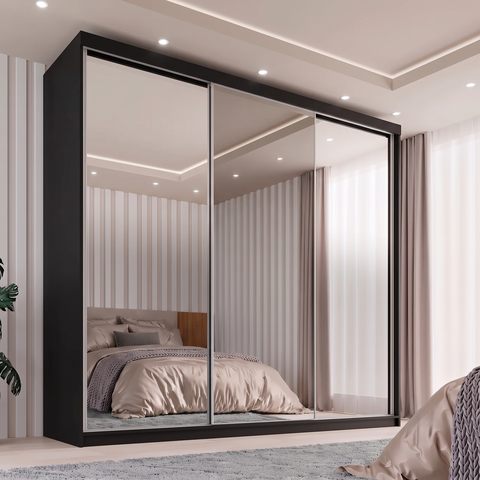 Guarda-Roupa Casal 3 Portas com Espelho 100% MDF Geneve Preto