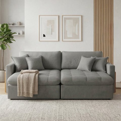 Sofá Cama 3 Lugares Retrátil Reclinável 220cm Linho com Molas Ensacadas Atena Yescasa Cinza
