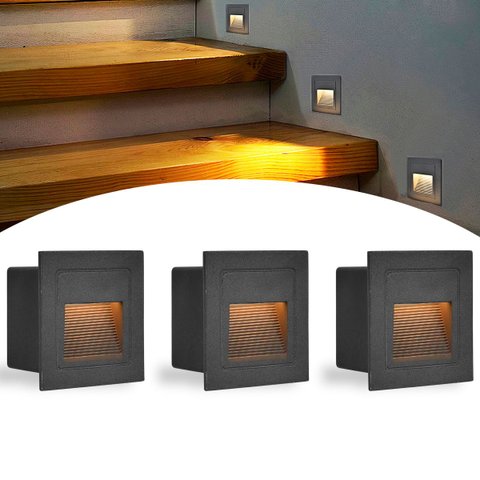 3 Balizador Area Externa para Embutir Preto Quadrado Led Lup51