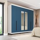 Ver imagem 1 de Guarda-Roupa Casal 6 Portas com Espelho Madrid Branco/Azul