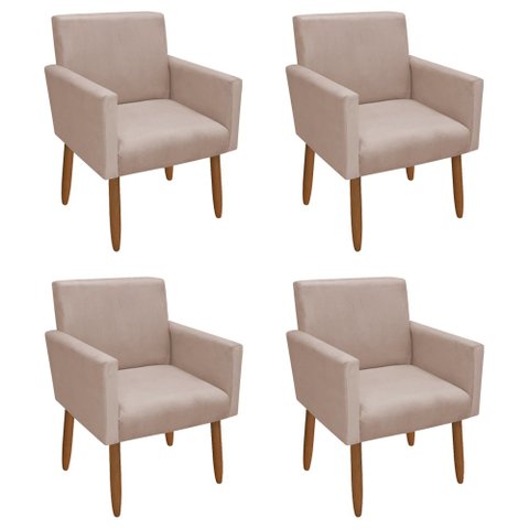 Kit 4 Poltronas Decorativa Nina Pés Palito Veludo Palha Chamby Móveis