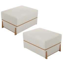 Kit 02 Puffs Decorativo Retangular para Sala de Estar Domus L02 Linho Champagne - Lyam Decor - 1