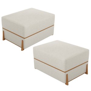 Kit 02 Puffs Decorativo Retangular para Sala de Estar Domus L02 Linho Champagne - Lyam Decor