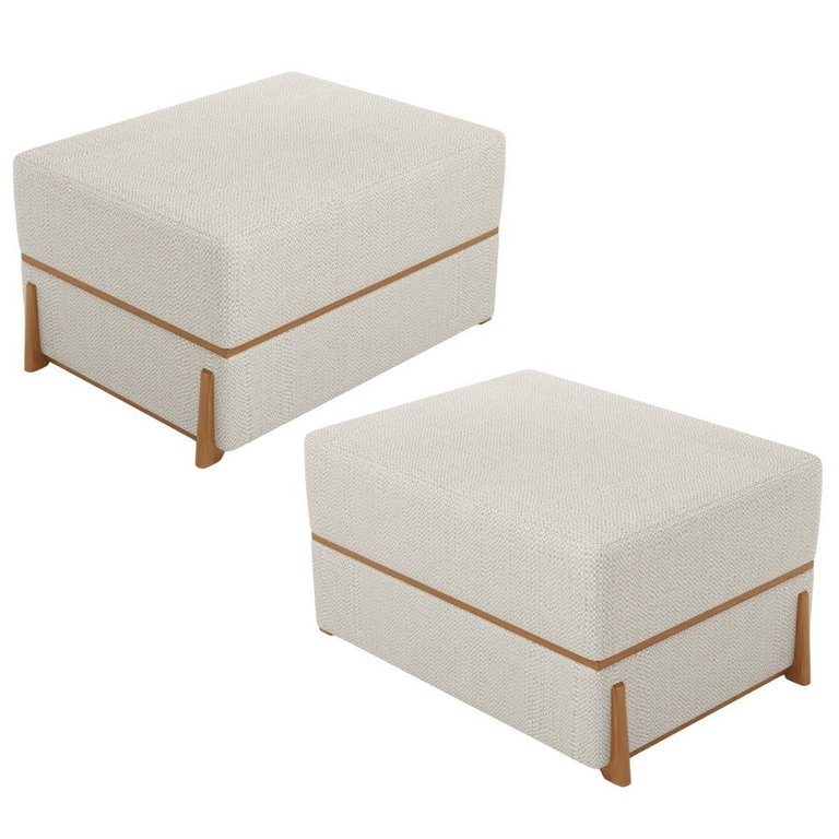 Kit 02 Puffs Decorativo Retangular para Sala de Estar Domus L02 Linho Champagne - Lyam Decor