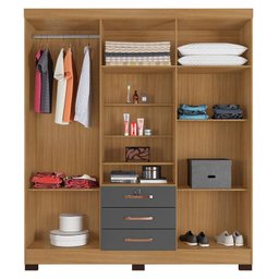 Guarda Roupa Casal Imperial com Armário Multiuso Egito e Cômoda Sapateira Cannes Carvalho Americano  - 4