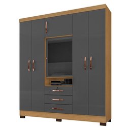 Guarda Roupa Casal Imperial com Armário Multiuso Egito e Cômoda Sapateira Cannes Carvalho Americano  - 2