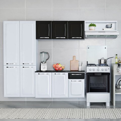 Cozinha Compacta Modulada em Aço 4 Peças 10 Portas 1 Gaveta Amanda Itatiaia Branco/Preto