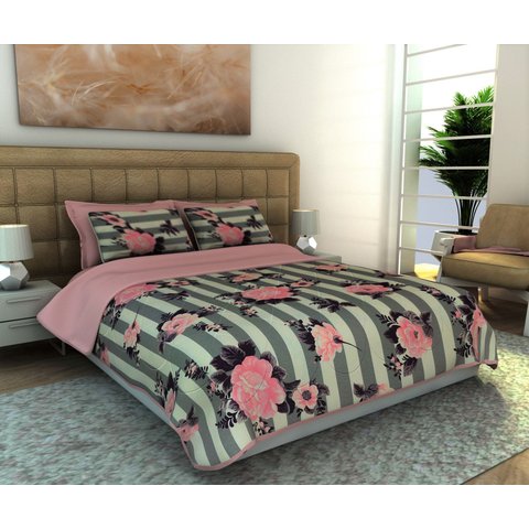 Cobre Leito Queen 3 Peças Malha 100% Algodão Listrado Rosado
