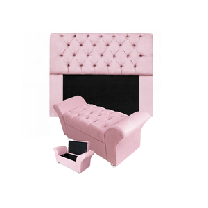Kit Cabeceira Mirage e Recamier Baú Veneza Casal 140 Cm Suede Rosa Bebe - Incasa Decor