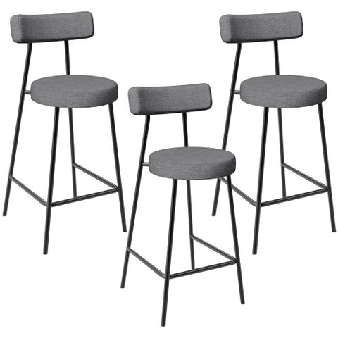 Kit 03 Banquetas Baixa para Cozinha Sala de Jantar Bancada Milão L02 Linho Cinza Escuro - lyam decor