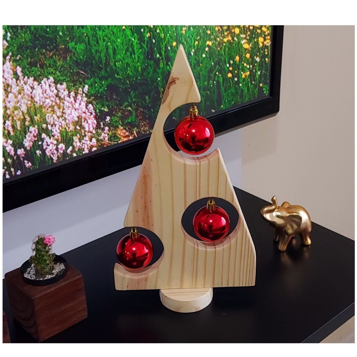 Arvore De Natal Pequena Mini Arvore de Mesa Com Bolinhas: Vermelha
