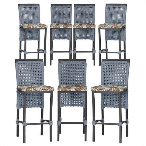7 Banquetas em Alumínio Roma Preta Corda Náutica Tecido 6