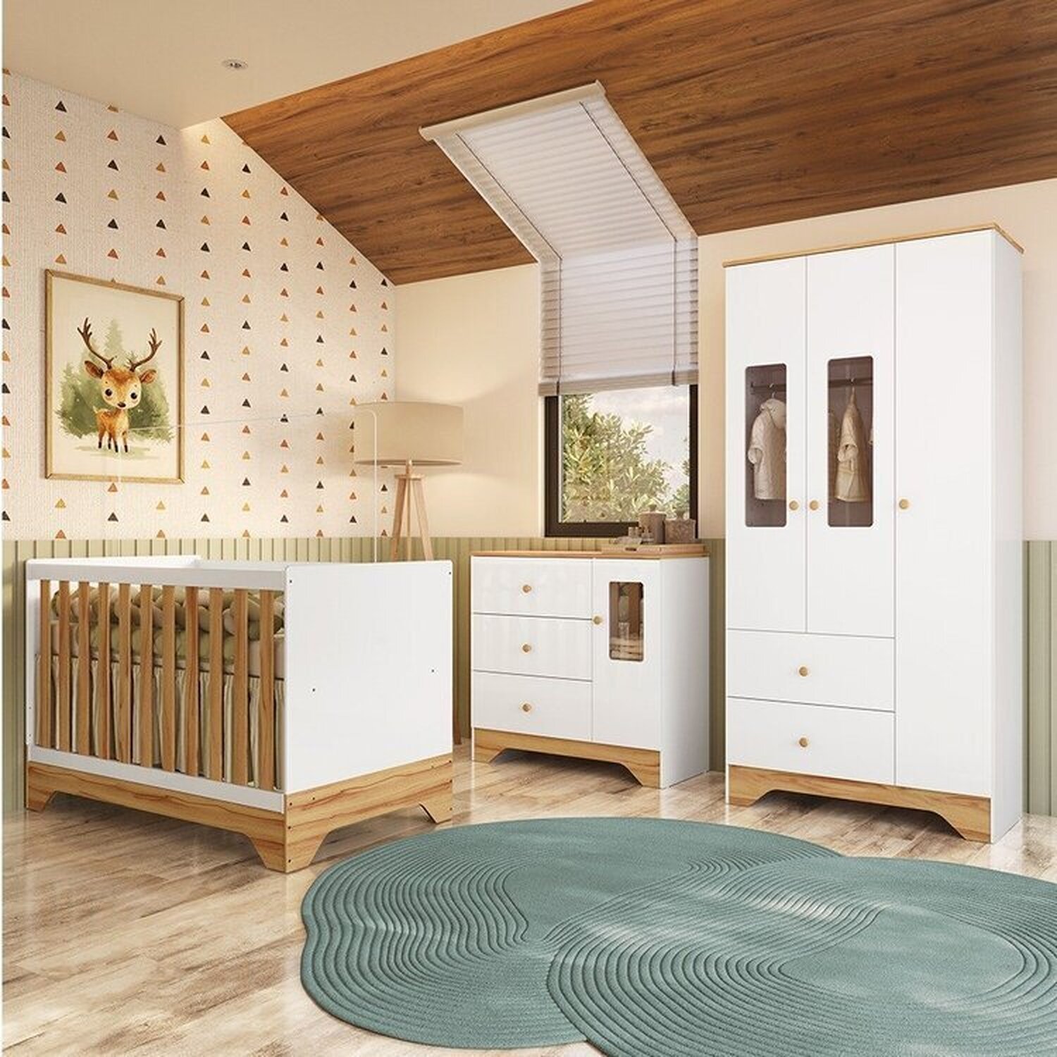 Quarto de Bebê Completo Guarda-roupa e Cômoda com Janelas e Berço 100% Mdf Ravy Espresso Móveis