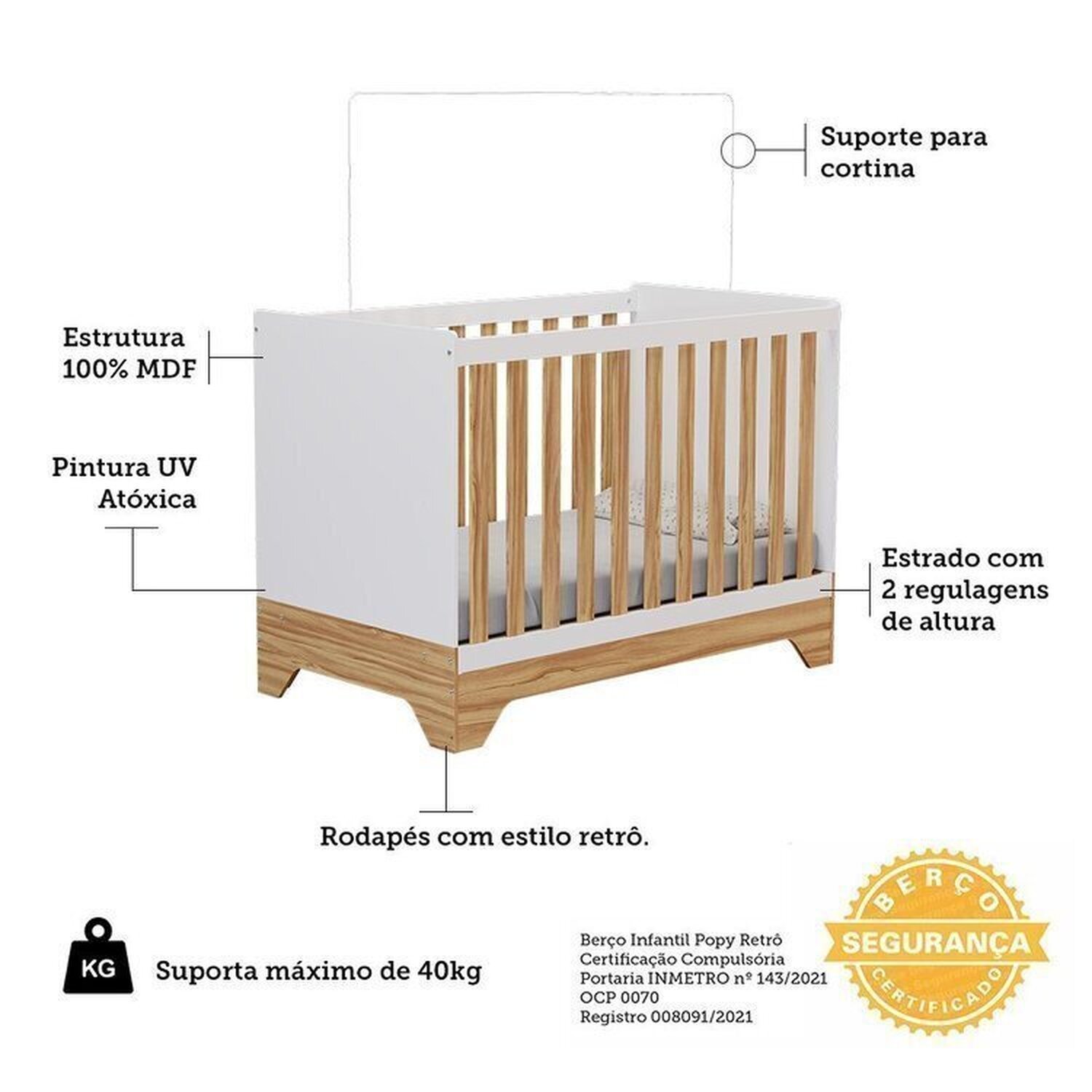 Quarto de Bebê Completo Guarda-roupa e Cômoda e Berço Minicama 100% Mdf Ravy Espresso Móveis - 4