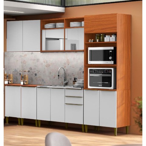 Cozinha Luana Modulada 5 Peças com Balcão P/ Pia 120cm sem Cuba - Cinammo/branco Aramóveis
