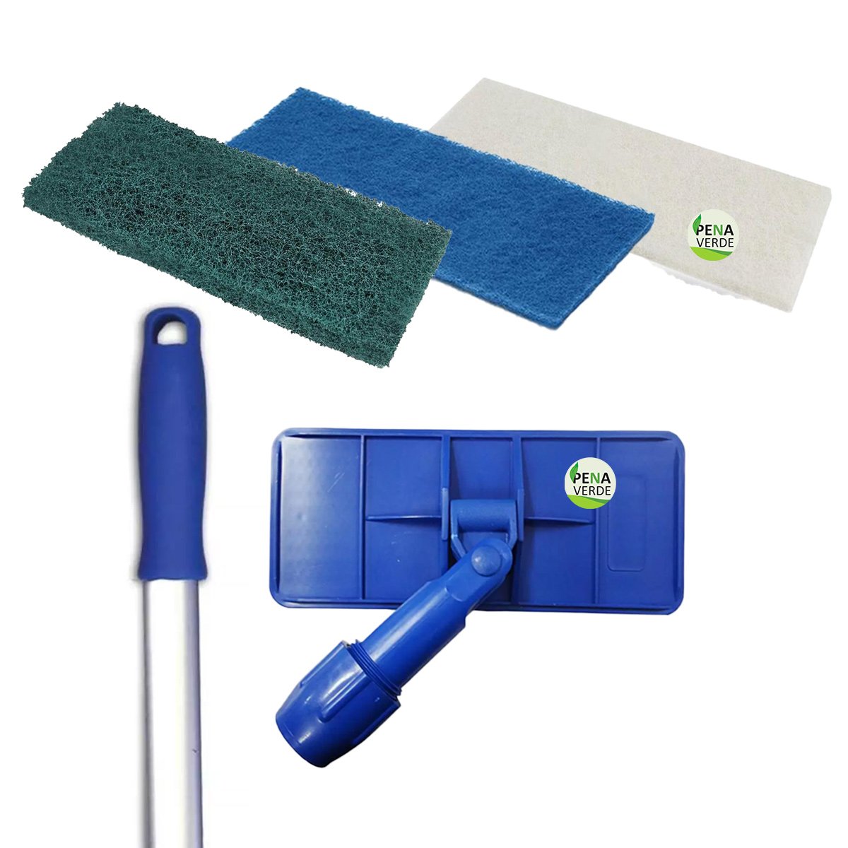 Kit Lt Limpa Tudo + Cabo 140 Cm + Fibra Multiuso Verde Piso + Macia Vidros Branca + Azul Porcelana S