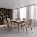 Ver imagem 1 de Conjunto de Jantar Mesa c/Vidro 1,60 Addar 6 Cadeiras Loren - PU Off White com Champanhe