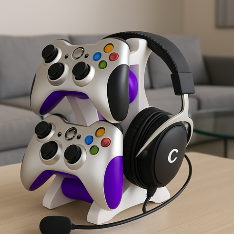 Suporte para Dois Controles e Headset com Design Compacto Ideal para Mesa Gamer ou Escritório - Bran