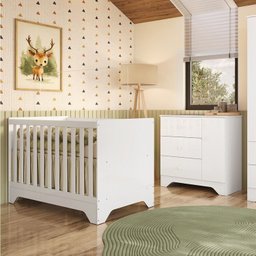 Quarto de Bebê Cômoda 1 Porta e Berço Minicama 100% Mdf Ravy Espresso Móveis - 1
