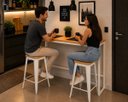 Ver imagem 3 de Mesa Jantar Aparador Bancada Alta Industrial 190x80cm Tampo Bege Pés Branco