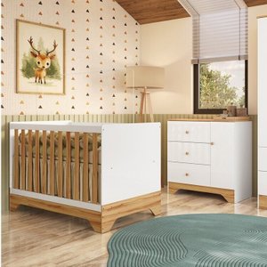 Quarto de Bebê Cômoda 1 Porta e Berço Minicama 100% Mdf Ravy Espresso Móveis