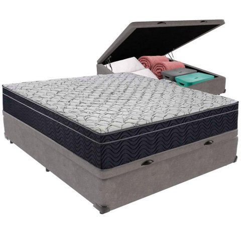 Cama Box Baú e Colchão Airtech 150 Espuma D45 Casal Ortobom Casal Cinza