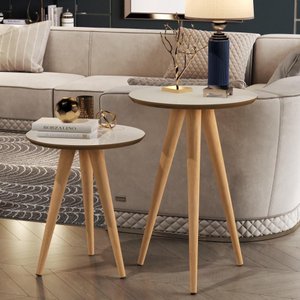 Kit 2 Mesas de Apoio e Lateral Sofá para Sala Maju Retrô Decor:off White