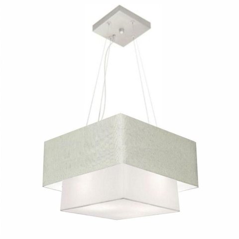 Lustre Pendente Duplo Quadrado Vivare Md-4157 Cúpula em Tecido 40x35cm - Bivolt Rustico-cinza-