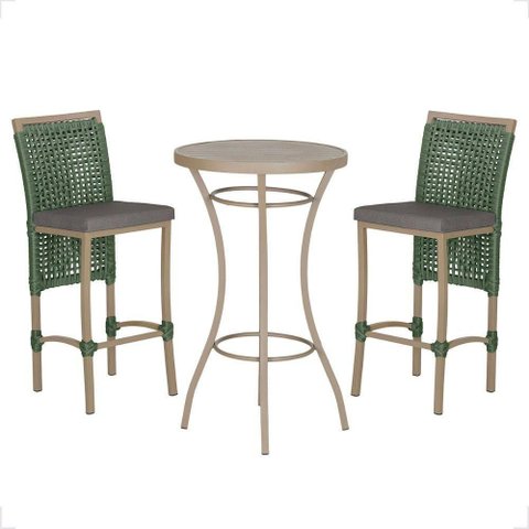 Mesa Bistro e 2 Banquetas Roma Fendi Corda Náutica 11 Verde