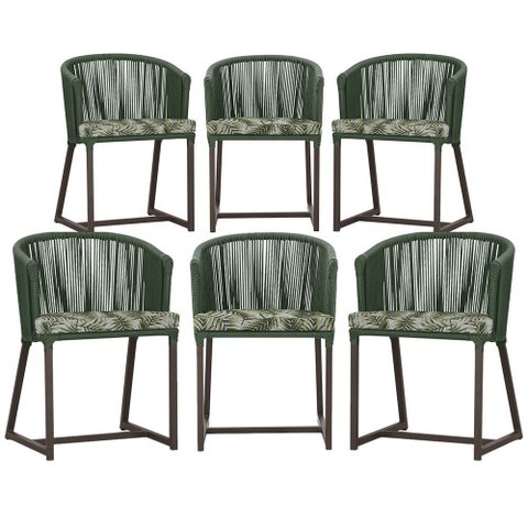 6 Cadeiras de Jantar Área Noronha em Alumínio com Pintura Marrom Corda Náutica Estofado 5 Trama Orig