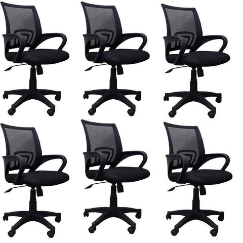 Kit 6 Cadeiras de Escritório Giratória com Relax Office Santiago Preto Rivatti