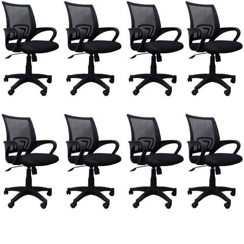 Kit 8 Cadeiras de Escritório Giratória com Relax Office Santiago Preto Rivatti