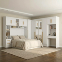 Ver imagem 1 de Guarda Roupa Casal Modulado 4 Peças 11 Portas 5 Gavetas com Espelho, Cabeceira e Escrivaninha 100% MDF Smart Branco