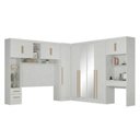 Ver imagem 2 de Guarda Roupa Casal Modulado 4 Peças 11 Portas 5 Gavetas com Espelho, Cabeceira e Escrivaninha 100% MDF Smart Branco