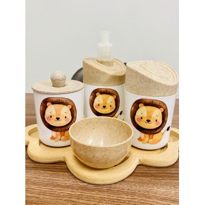 Kit Higiene Leãozinho Baby - Madeira C/bandeja Nuvem Crua