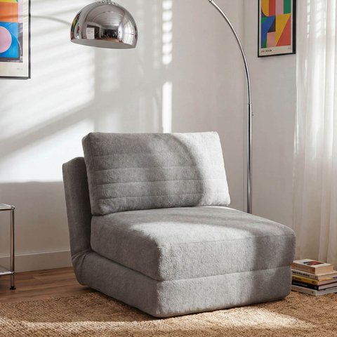 Poltrona Cama sem Braço Reclinável Fold CabeCasa MadeiraOriginals Cinza Bouclé Grafite