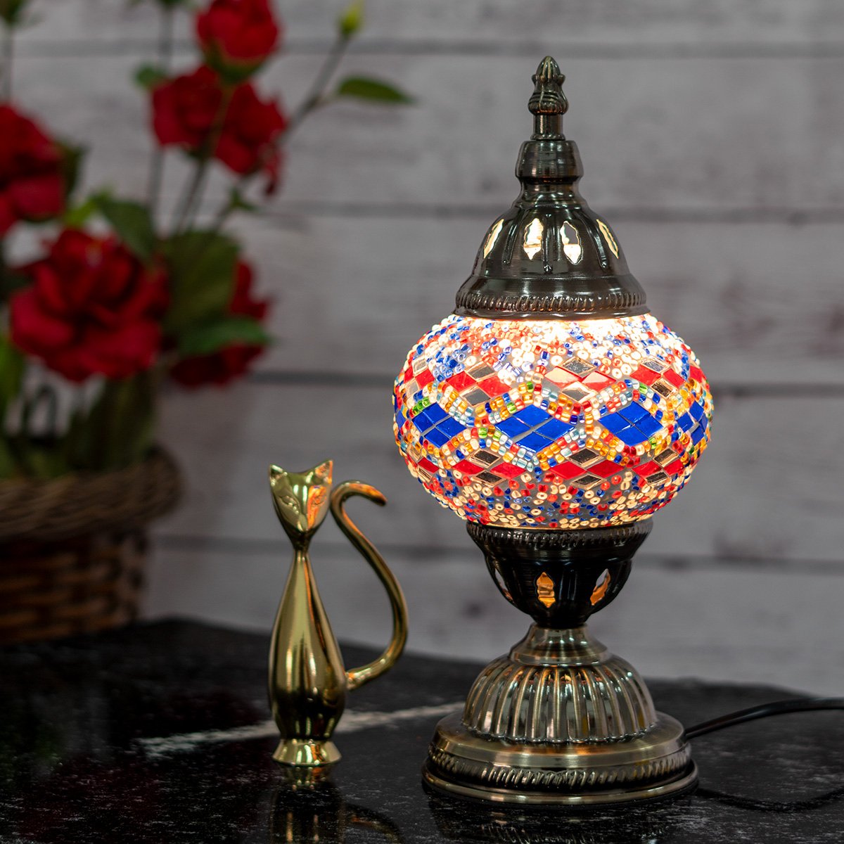 Luminária Abajur Turco Mosaico De Vidros Coloridos 29cm Alt. - 3