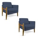 Ver imagem 1 de Kit 02 Poltronas Lana Suede Azul Marinho Base de Madeira - D’Rossi