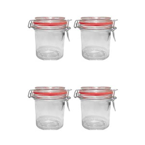 Kit 4 Potes Hermético Vidro Trava Metal 300ml Class Home