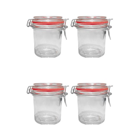 Kit 4 Potes Hermético Vidro Trava Metal 300ml Class Home