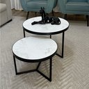 Ver imagem 3 de Conjunto Mesa de Centro Redonda Dallas Marmorizado Branco - Preto