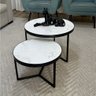 Conjunto Mesa de Centro Redonda Dallas Marmorizado Branco - Preto - 3