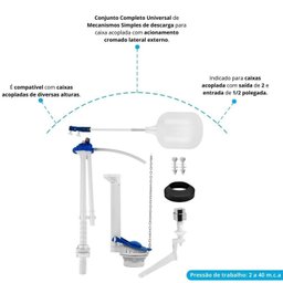 Mecanismo Completo Universal Simples com Acionamento Lateral Externo Branco/Azul Astra - 2 Mecanismo Completo Universal Simples com Acionamento Lateral Externo Branco/Azul Astra - 2