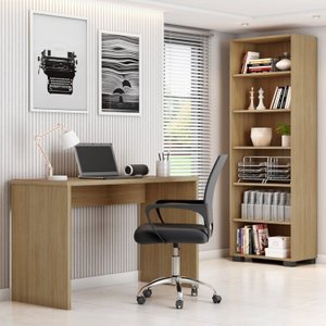 Kit 2 Peças com Estante Livreiro e Escrivaninha Gávea Espresso Móveis Preto