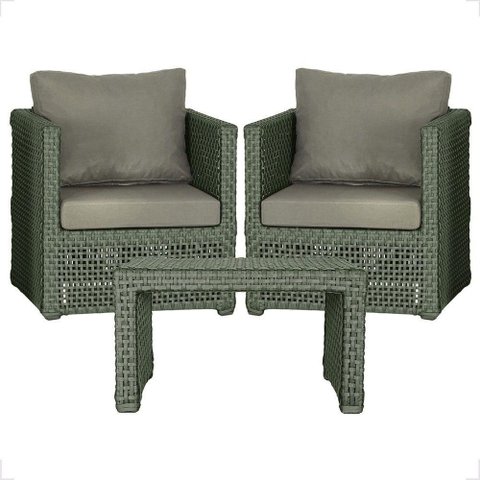 Mesa e 2 Poltronas Madri Corda Náutica Estofado 8 Trama Verde
