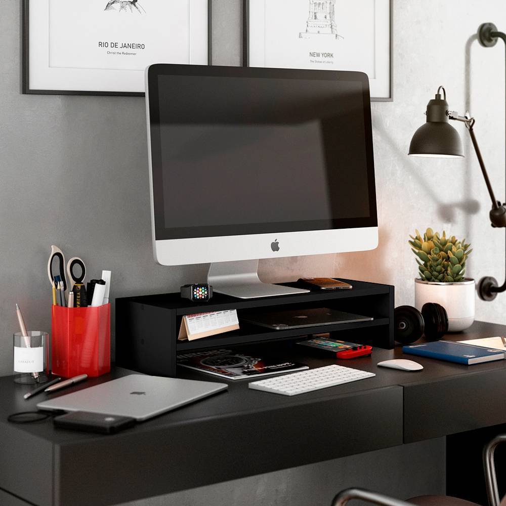 Suporte Stand Base Para Tela Monitor Laptop Soft Elevado 65cm em MDF com 01 Prateleira - Desk Design - 2