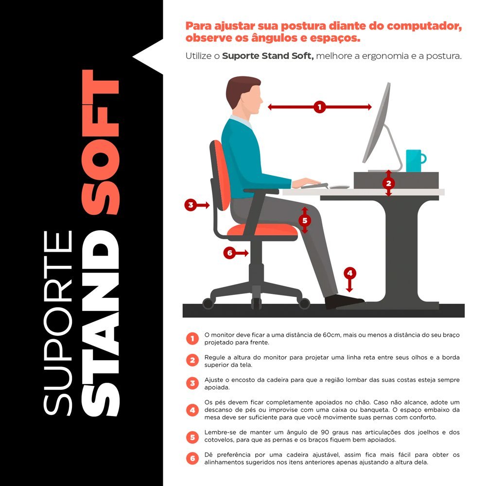 Suporte Stand Base Para Tela Monitor Laptop Soft Elevado 65cm em MDF com 01 Prateleira - Desk Design - 6