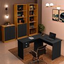 Ver imagem 1 de Kit 4 Peças com 1 Mesa L 1 Armário 1 Estante Uma Porta 1 Estante 2 Portas